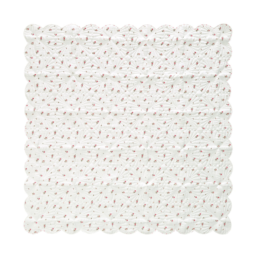 Darcy Rose Ivory White Scallop Quilted Linen Blend Bedspread