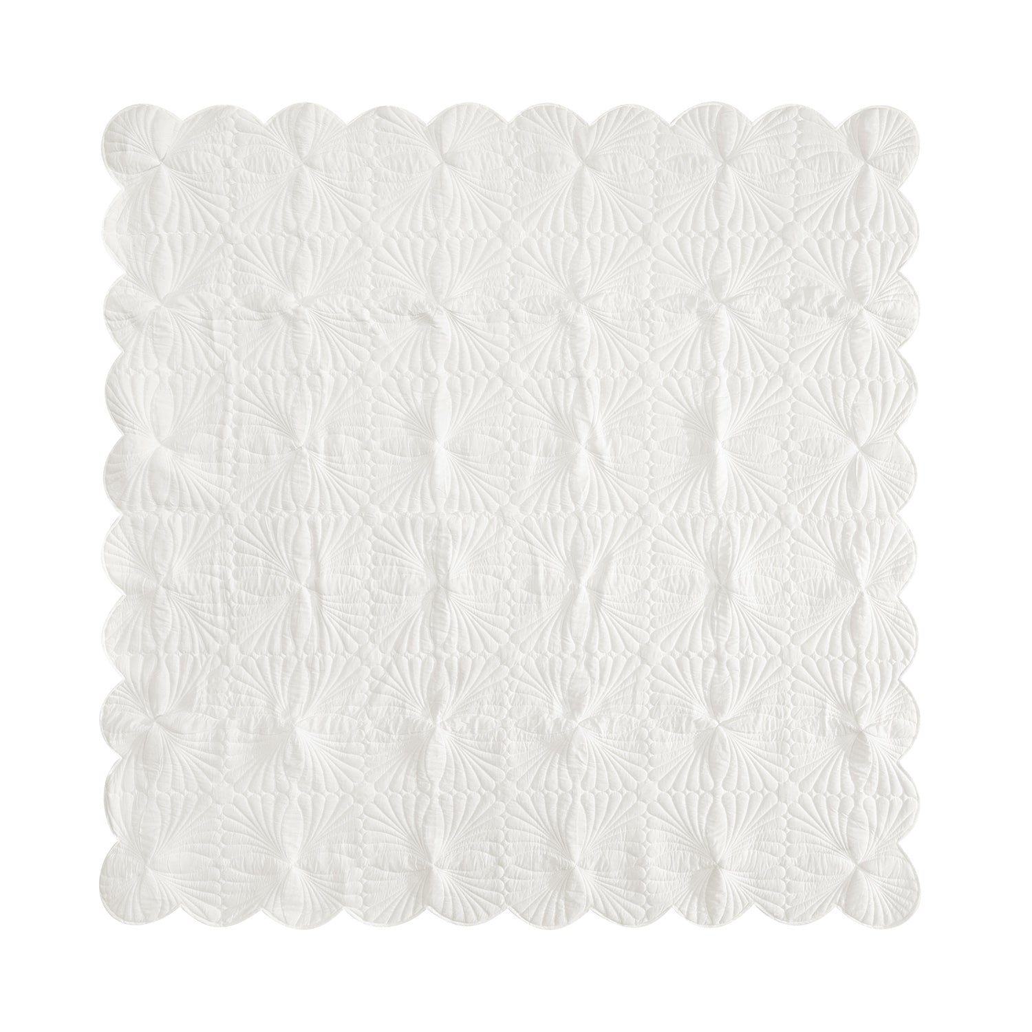 Darcy Rose Ivory White Scallop Quilted Linen Blend Bedspread