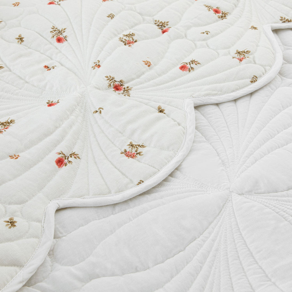 Darcy Rose Ivory White Scallop Quilted Linen Blend Bedspread