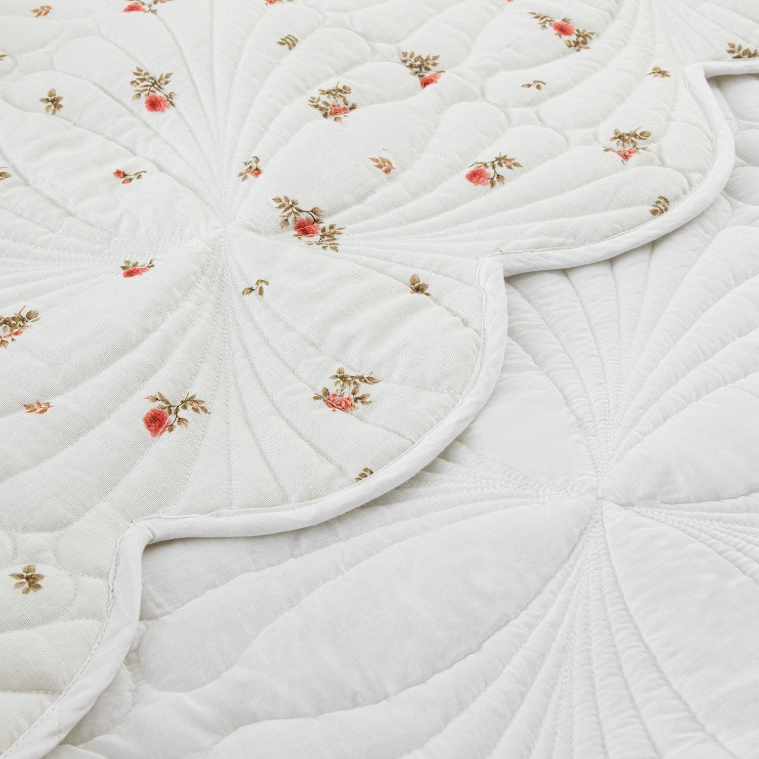 Darcy Rose Ivory White Scallop Quilted Linen Blend Bedspread