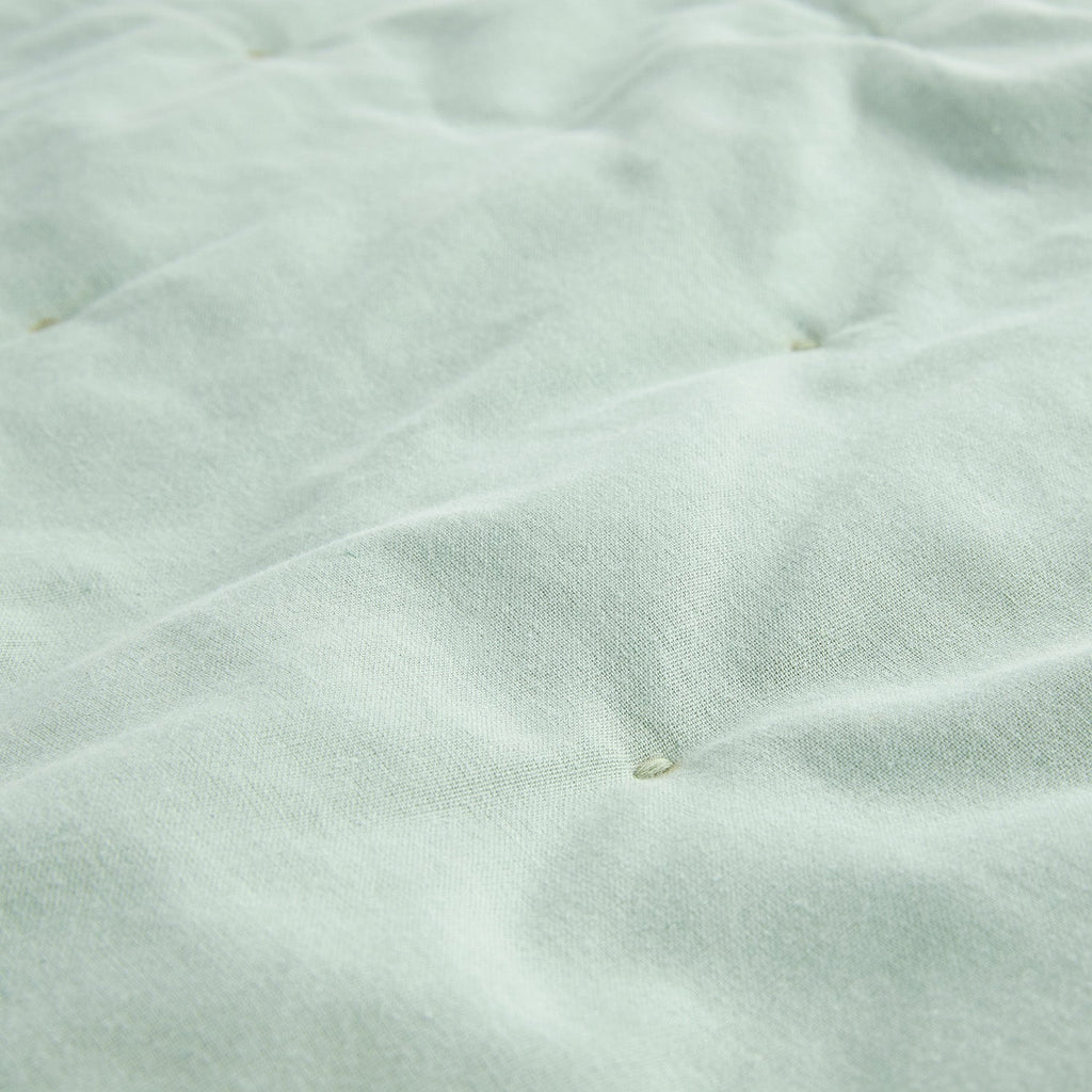 Elodie Seafoam Green Floral Embroidered Quilted Linen Blend Bedspread