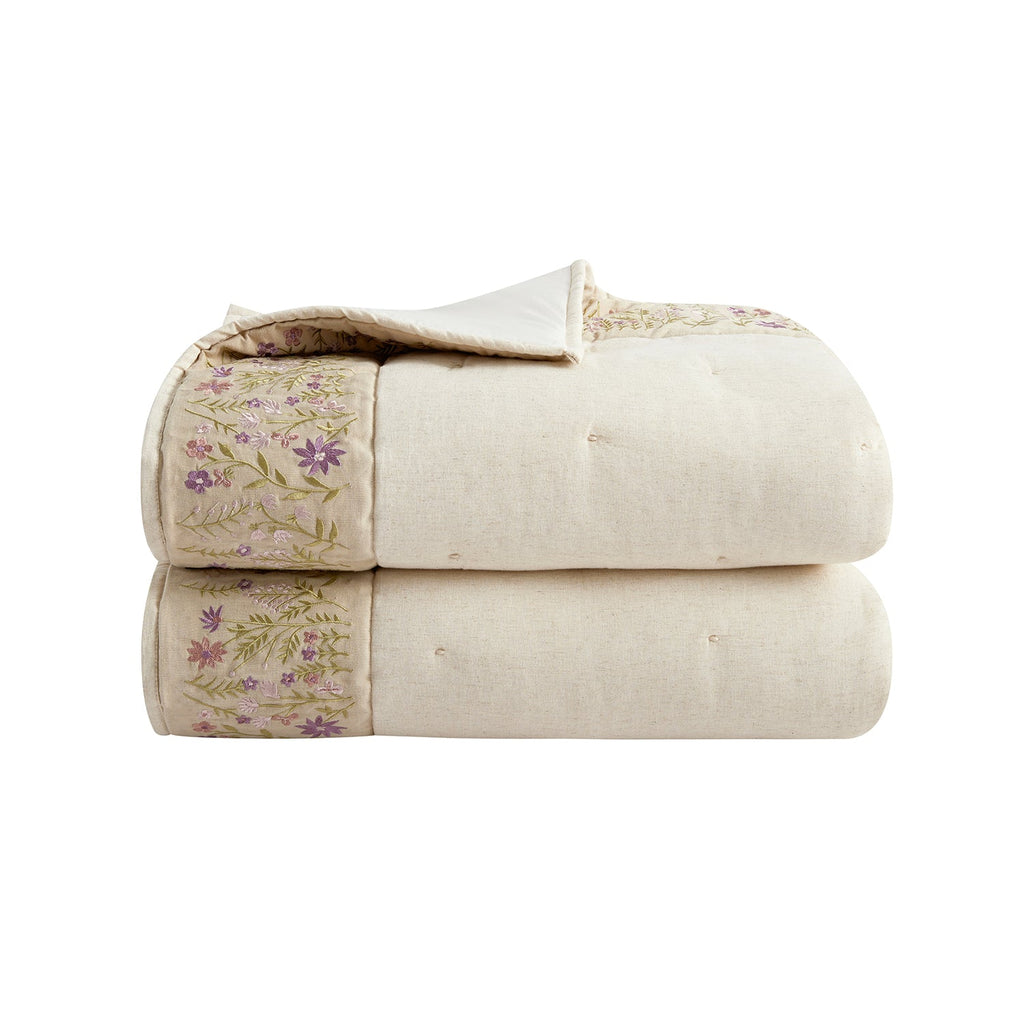 Evelyn Wildflower Embroidered Quilted Linen Blend Bedspread