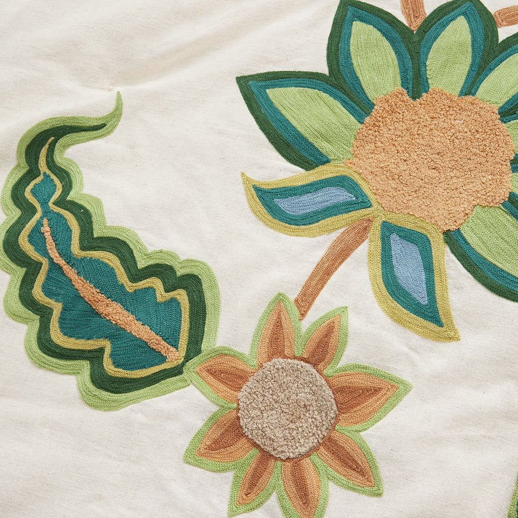 Flora & Fauna Jacobean Floral Embroidered Quilted Cotton Bedspread