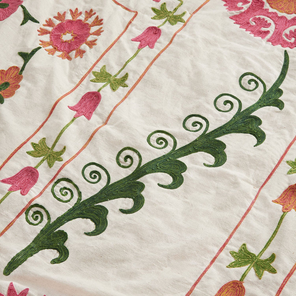 Indra Suzani Pink Floral Embroidered Quilted Cotton Bedspread