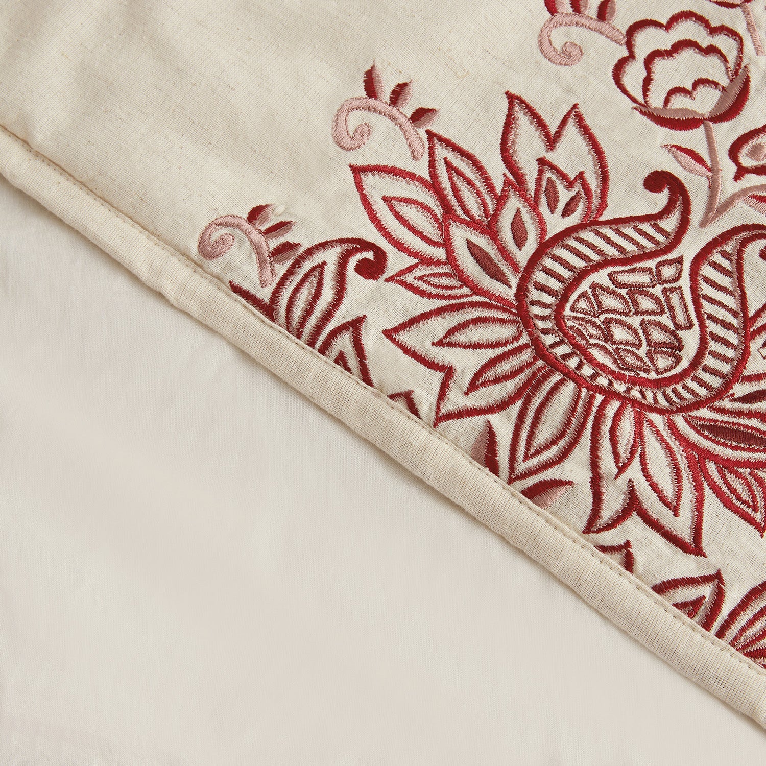 Isadora Garnet Red Damask Embroidered Quilted Linen Blend Bedspread