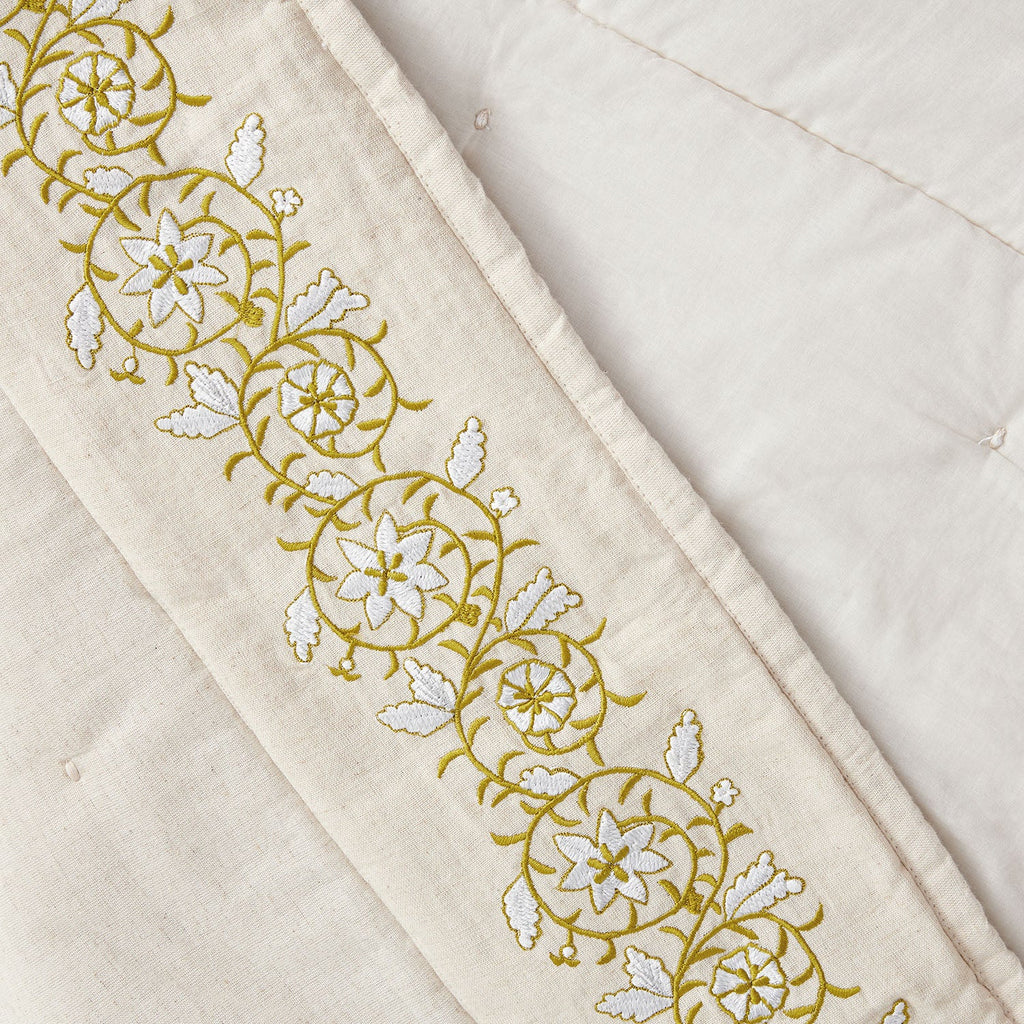 Jasmina Cream Floral Embroidered Quilted Linen Blend Bedspread