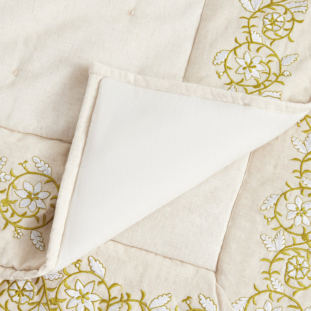 Jasmina Cream Floral Embroidered Quilted Linen Blend Bedspread