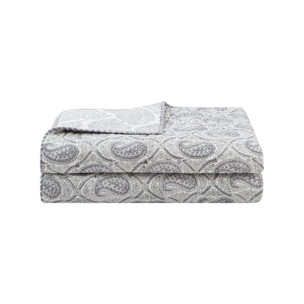Juliette French Blue Paisley Reversible Quilted Cotton Bedspread