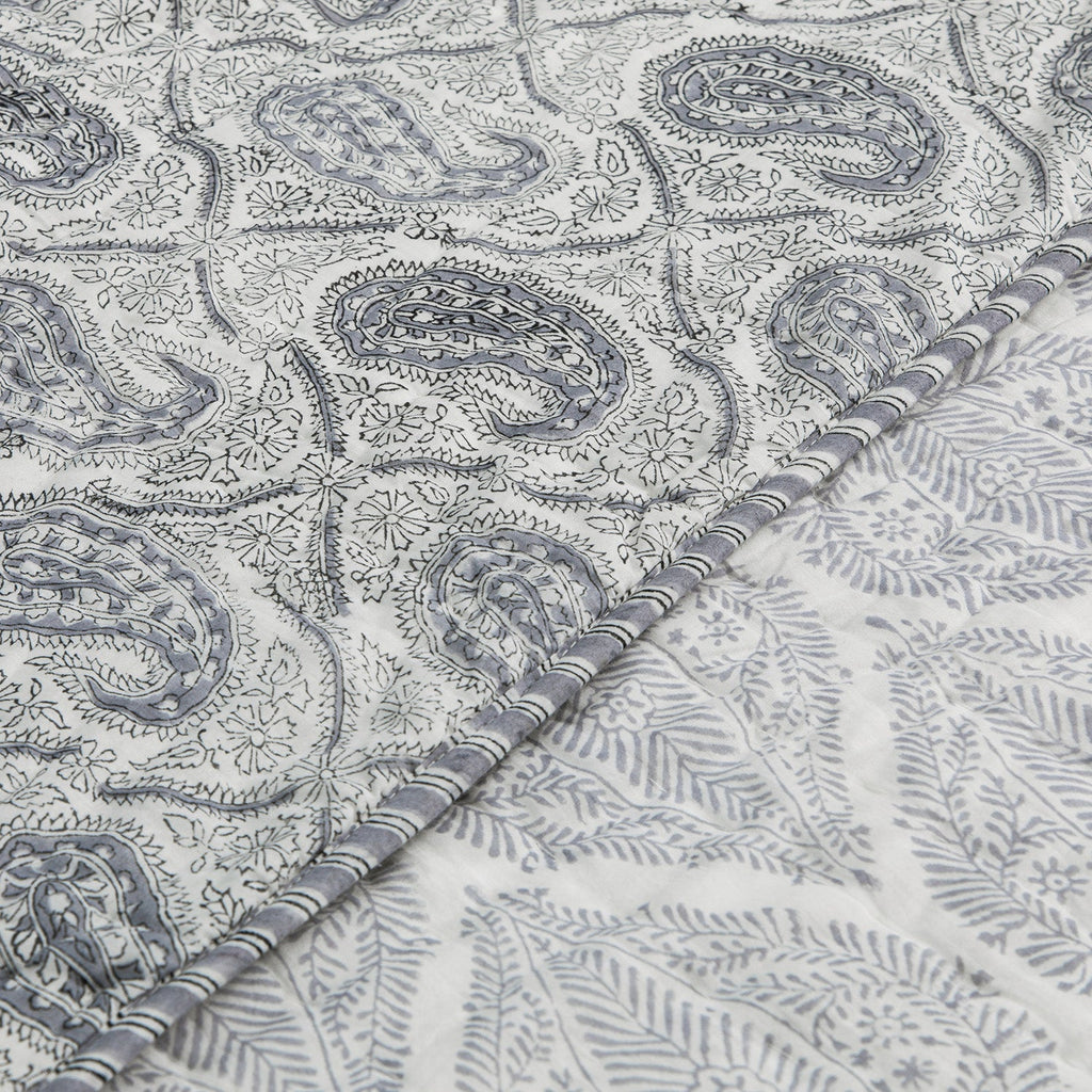 Juliette French Blue Paisley Reversible Quilted Cotton Bedspread
