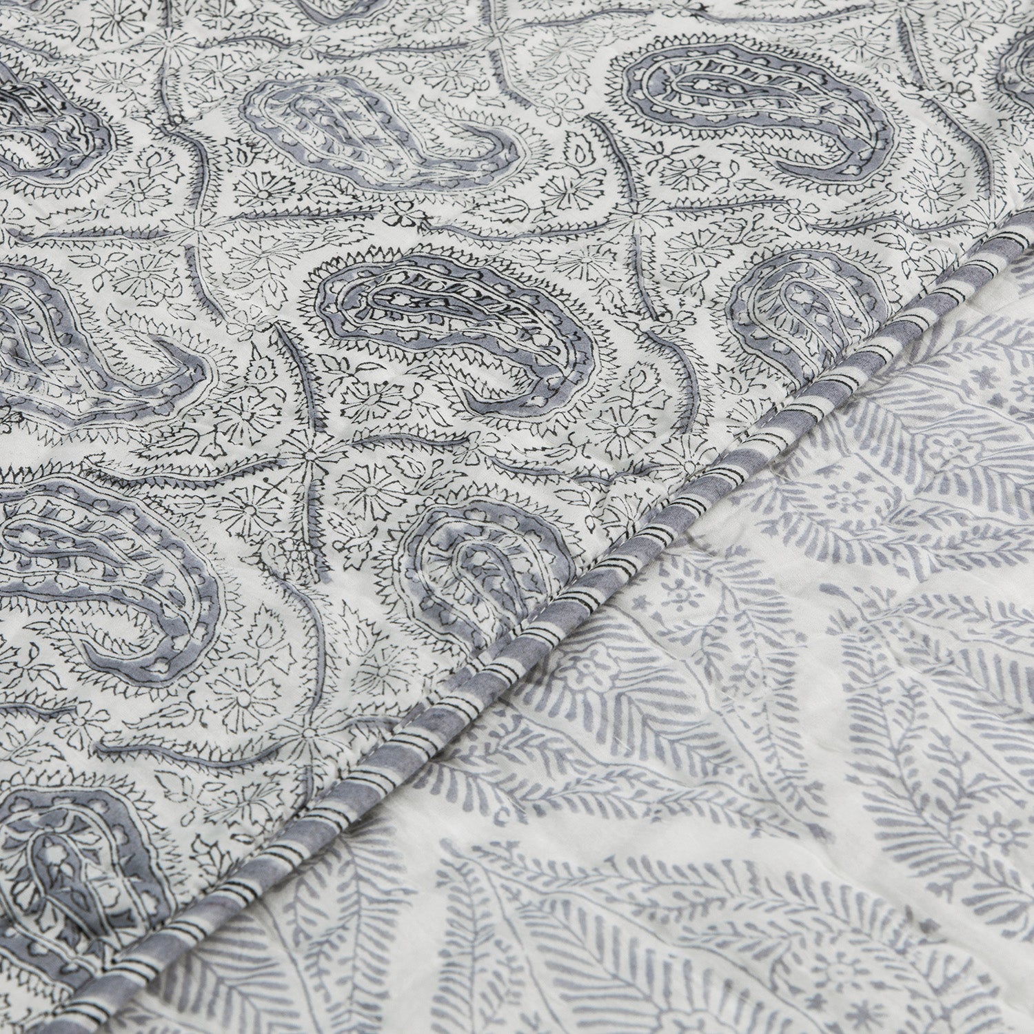 Juliette French Blue Paisley Reversible Quilted Cotton Bedspread