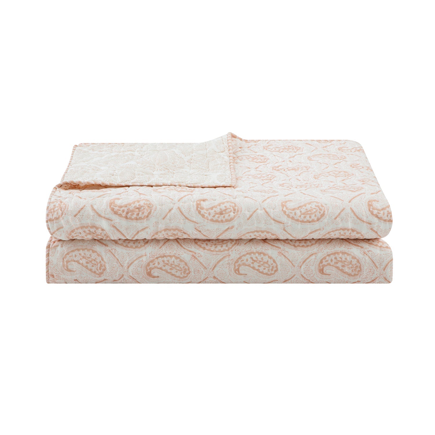 Juliette Peachy Pink Paisley Reversible Quilted Cotton Bedspread