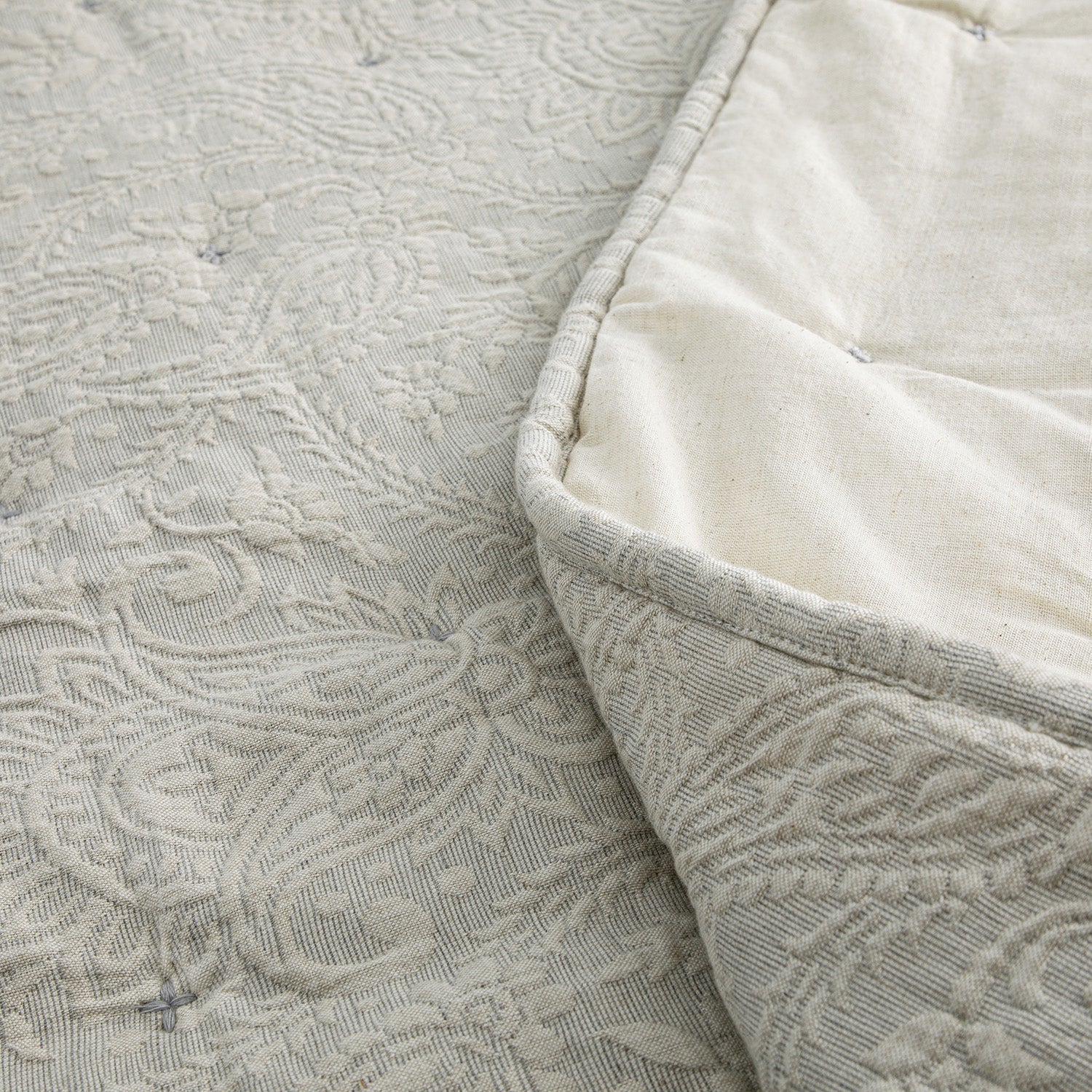Madeleine Grey Paisley Jacquard Quilted Cotton Bedspread