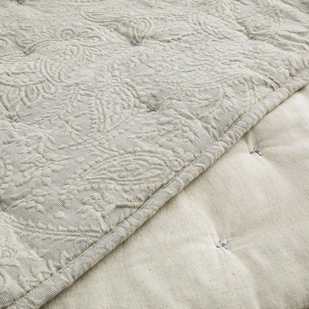 Madeleine Grey Paisley Jacquard Quilted Cotton Bedspread