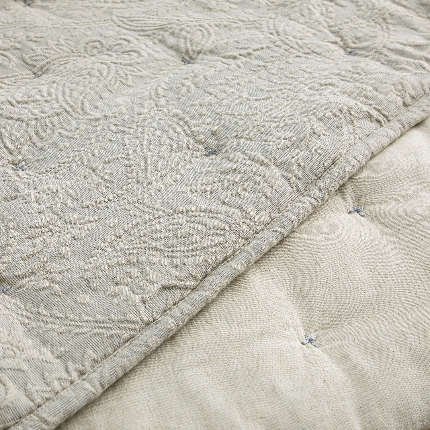 Madeleine Grey Paisley Jacquard Quilted Cotton Bedspread