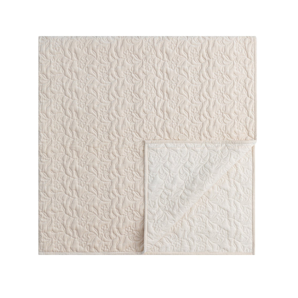 Maison Cream Floral Quilted Cotton Velvet Bedspread