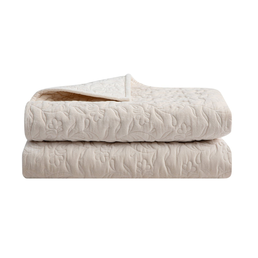 Maison Cream Floral Quilted Cotton Velvet Bedspread