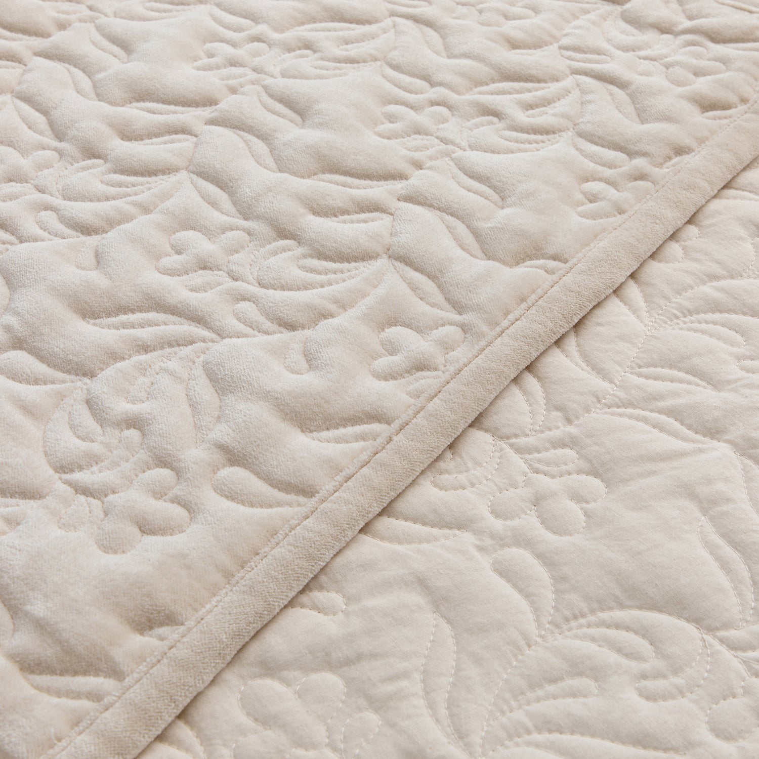 Maison Cream Floral Quilted Cotton Velvet Bedspread