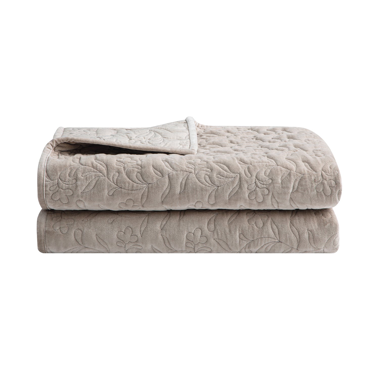 Maison Taupe Floral Quilted Cotton Velvet Bedspread