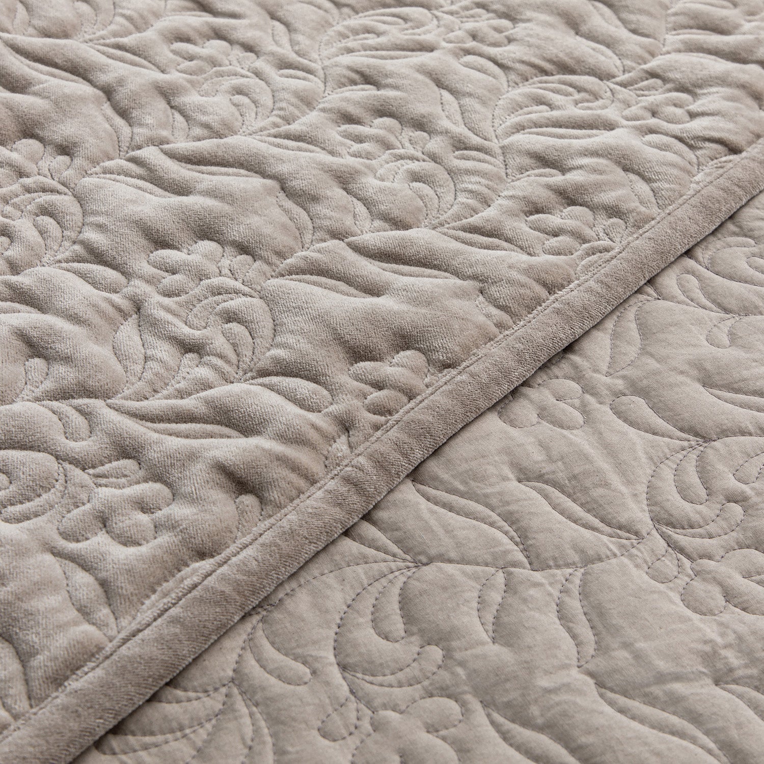 Maison Taupe Floral Quilted Cotton Velvet Bedspread