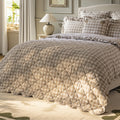 Matilda Beige Gingham Scallop Quilted Linen Blend Bedspread