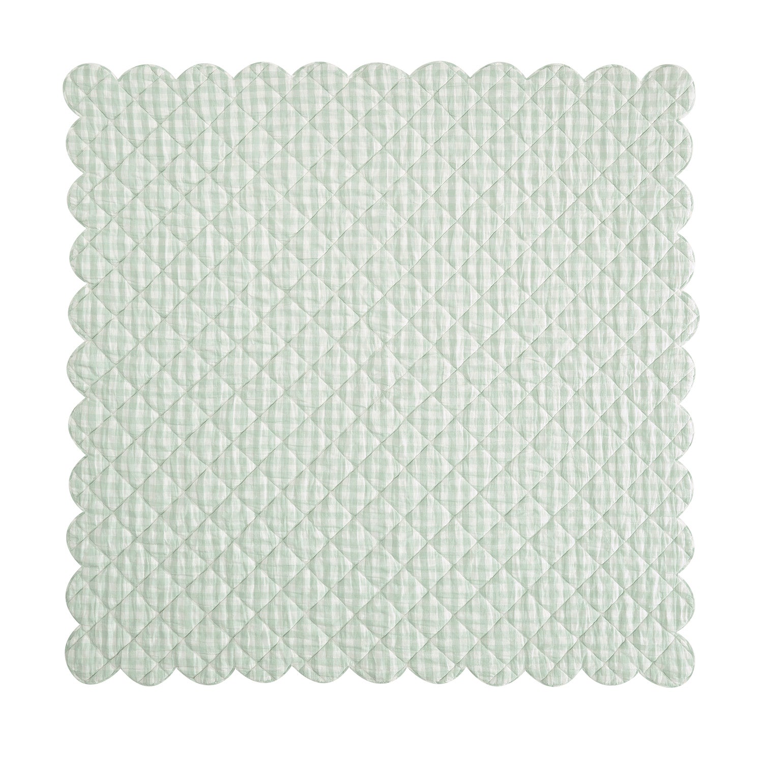 Matilda Sage Green Gingham Scallop Quilted Linen Blend Bedspread