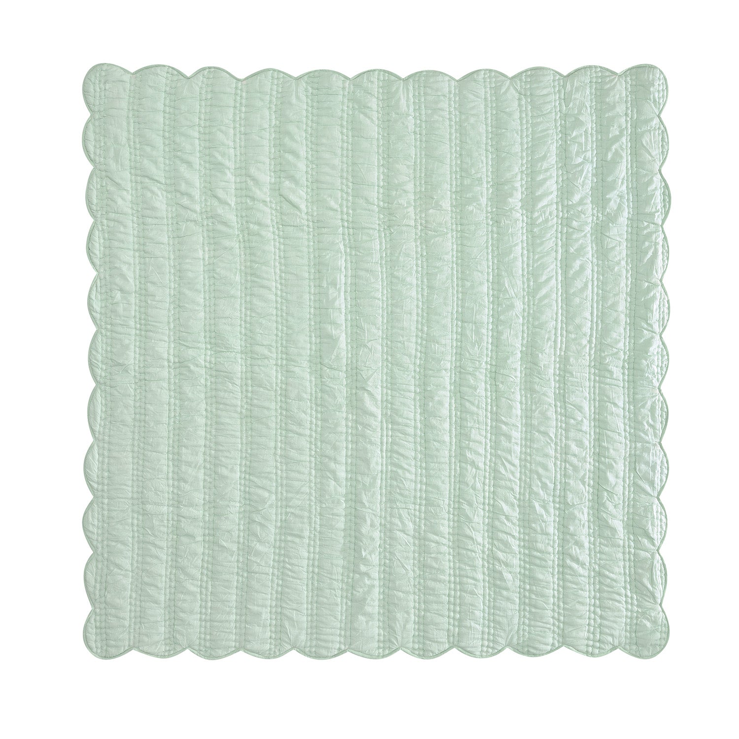 Matilda Seafoam Green Scallop Quilted Linen Blend Bedspread