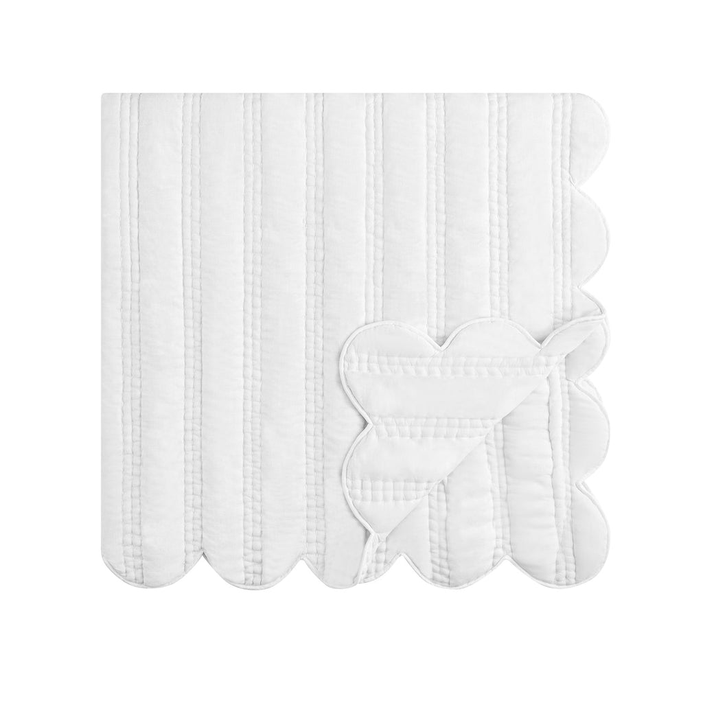 Matilda White Scallop Quilted Linen Blend Bedspread