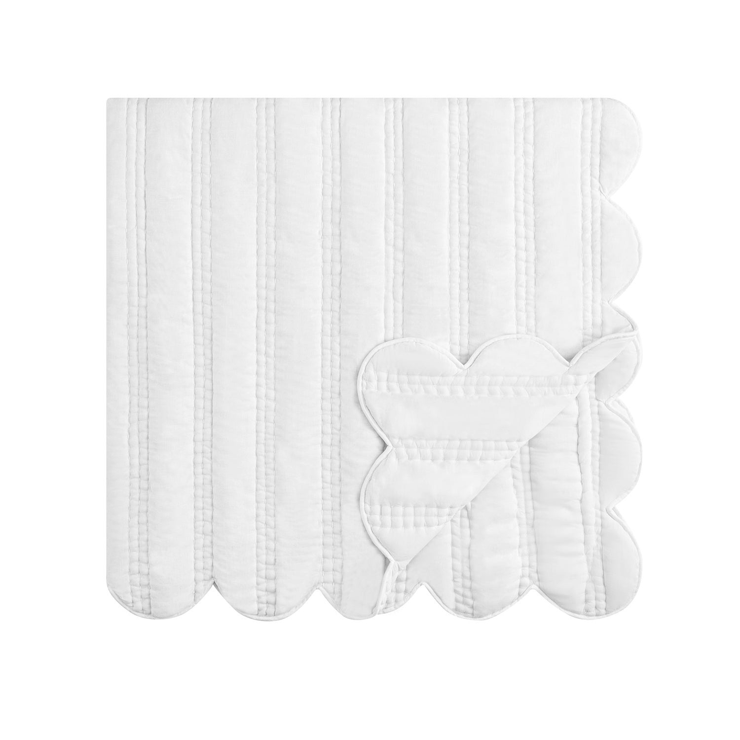 Matilda White Scallop Quilted Linen Blend Bedspread