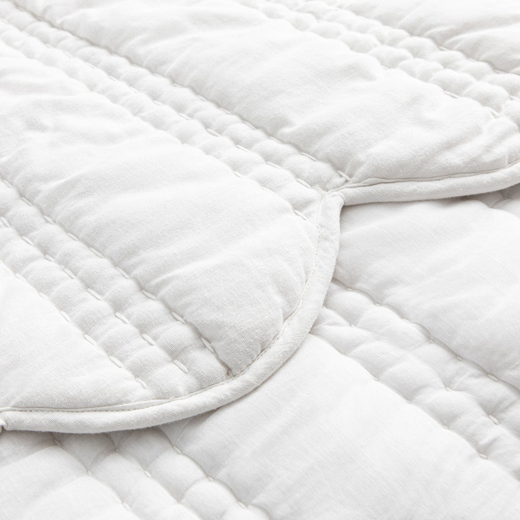 Matilda White Scallop Quilted Linen Blend Bedspread