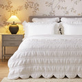 Matilda White Scallop Quilted Linen Blend Bedspread