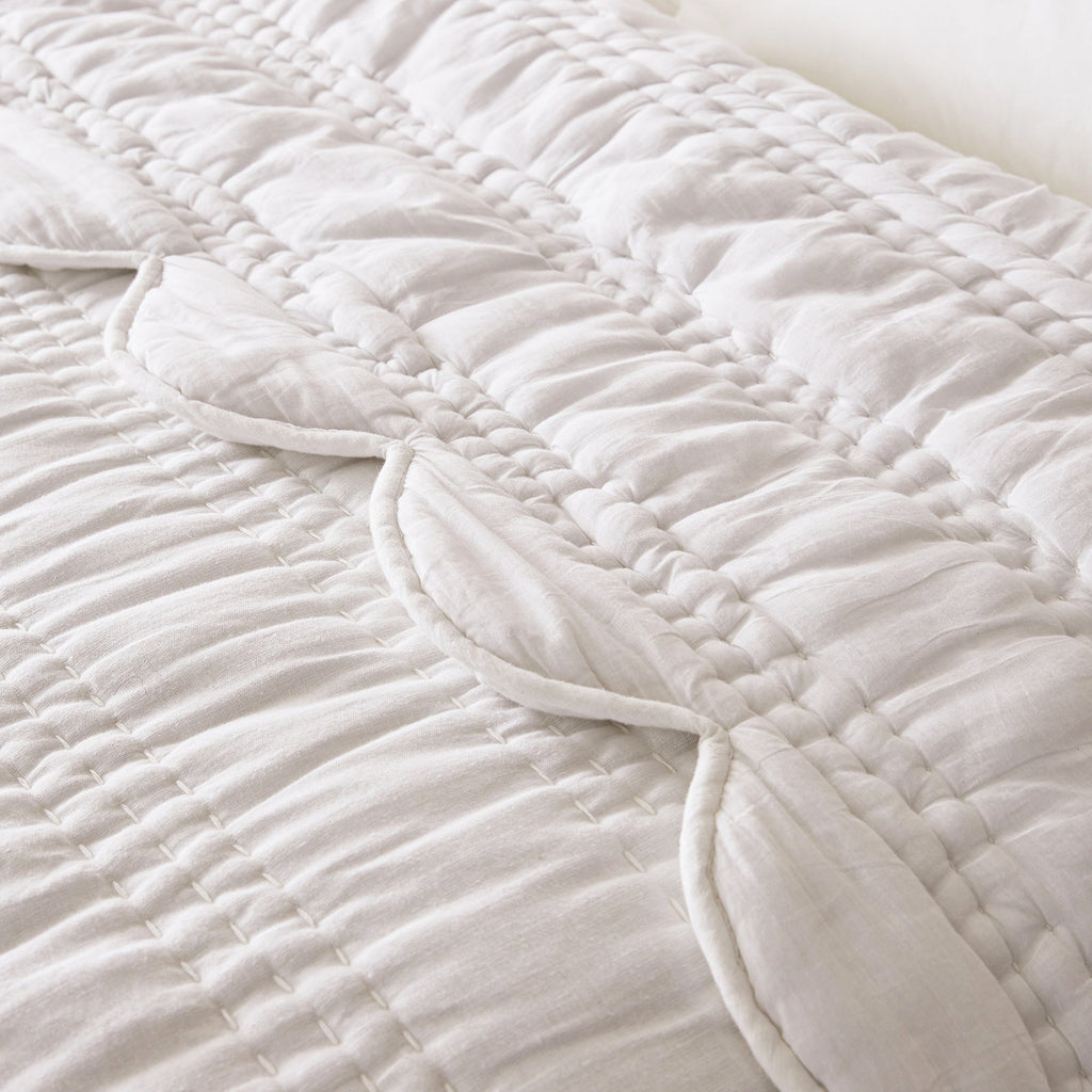 Matilda White Scallop Quilted Linen Blend Bedspread
