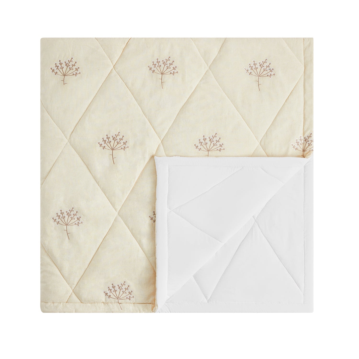 Meadow Cream Sprig Embroidered Quilted Linen Blend Bedspread