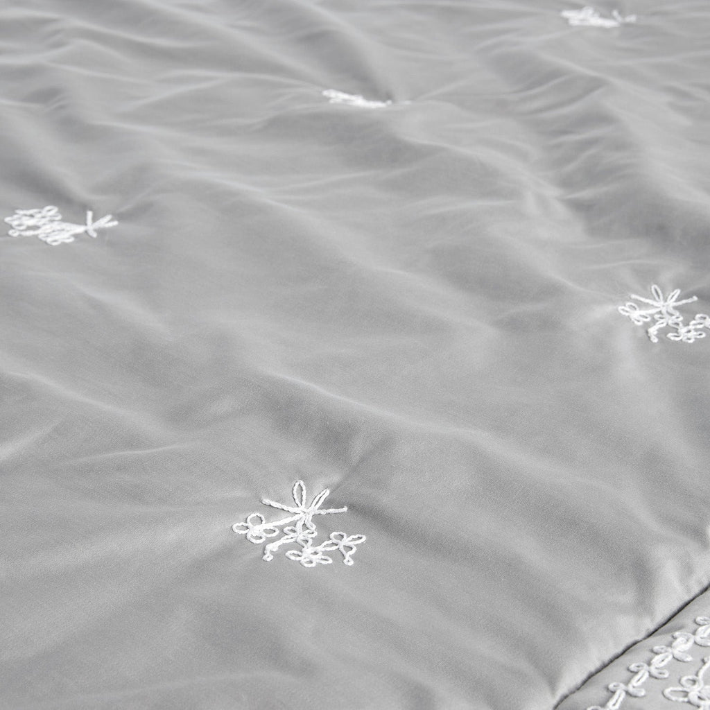 Valentina Grey Floral Embroidered Quilted 600 Thread Count Cotton Sateen Bedspread