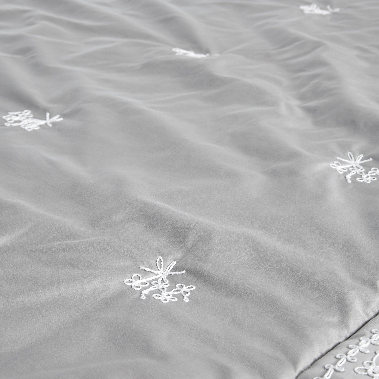 Valentina Grey Floral Embroidered Quilted 600 Thread Count Cotton Sateen Bedspread