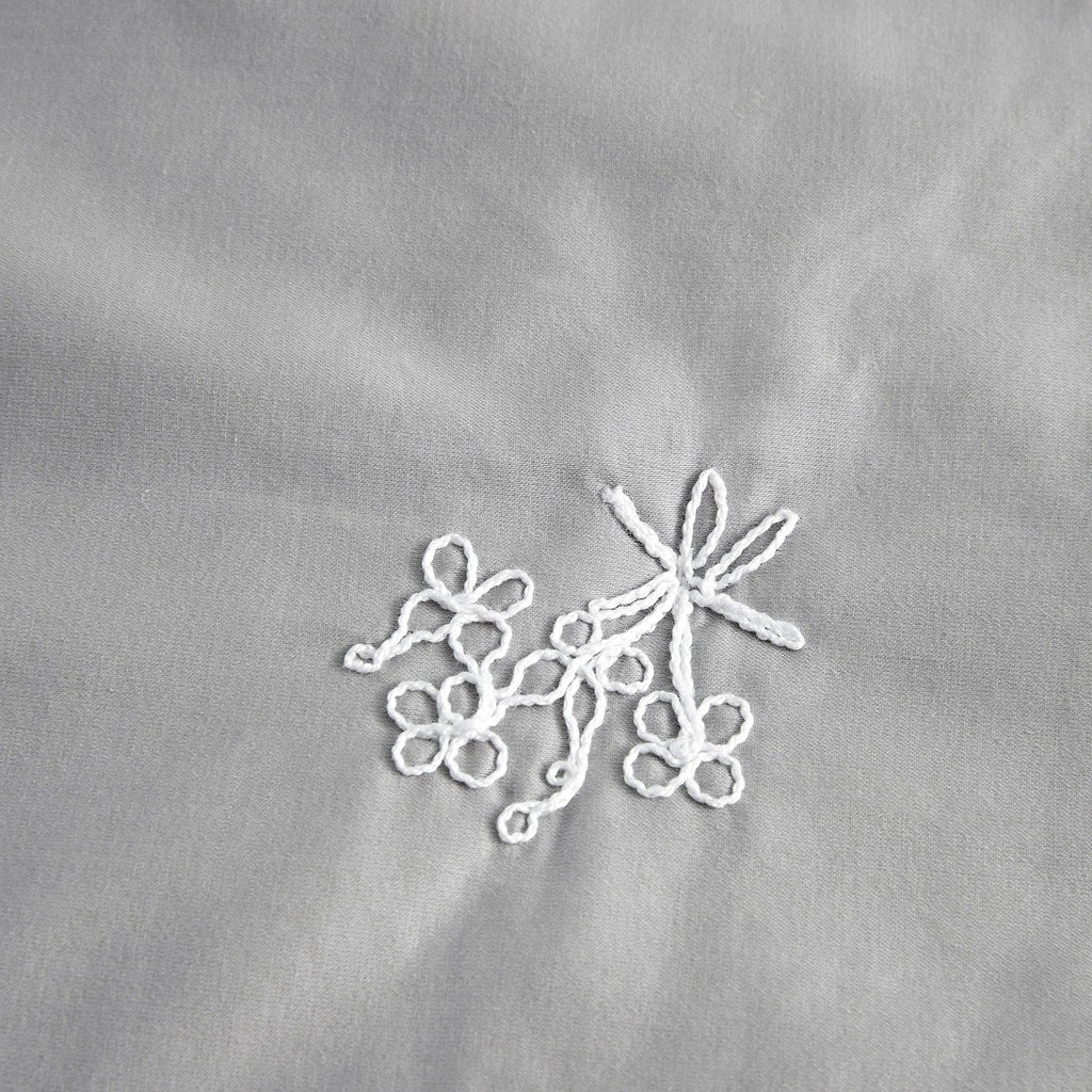Valentina Grey Floral Embroidered Quilted 600 Thread Count Cotton Sateen Bedspread