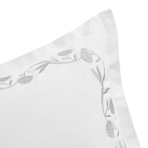 Adeline Moonshine Grey Floral Embroidered Cotton Cushion