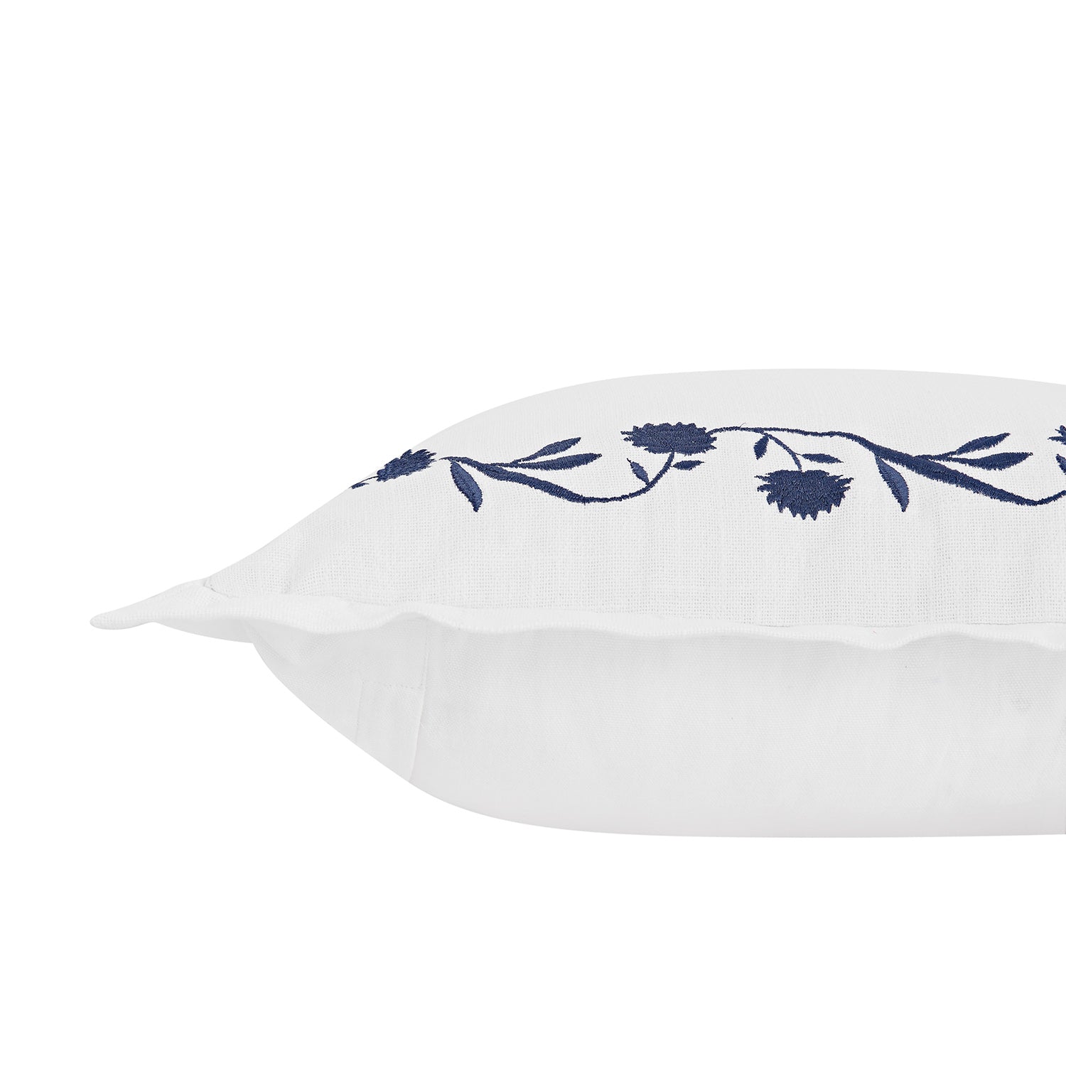 Adeline Midnight Blue Floral Embroidered Cotton Cushion