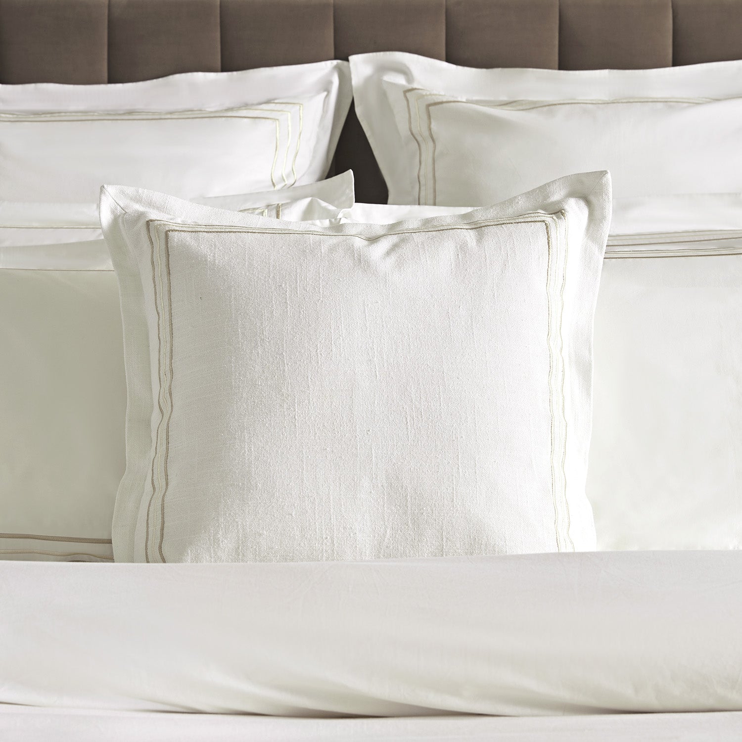 Belvedere Champagne Gold Cord Embroidered Cotton Cushion