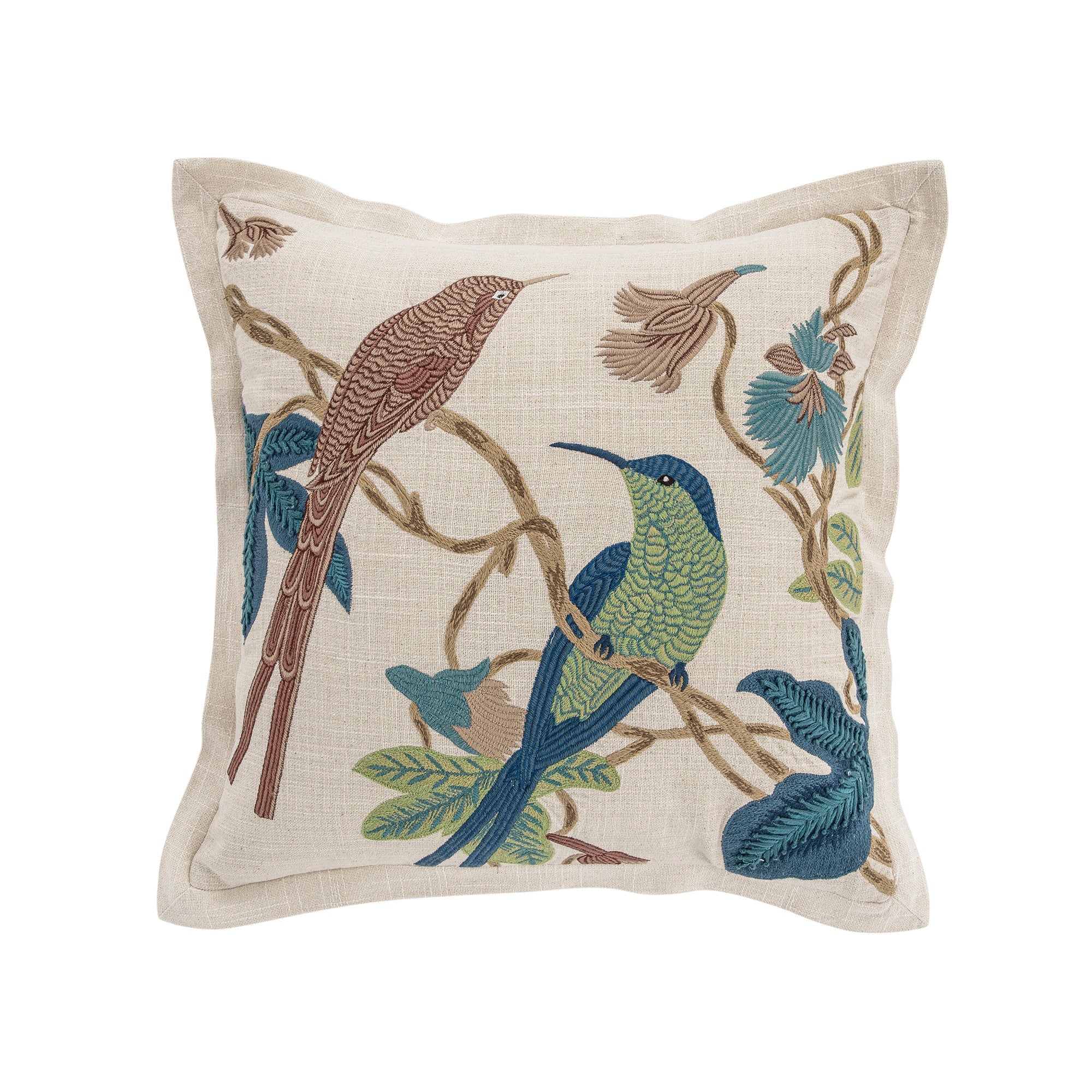 Flora & Fauna Hand Embroidered Birds Of A Feather Cushion