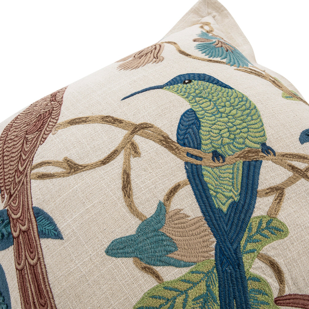 Flora & Fauna Hand Embroidered Birds Of A Feather Cushion