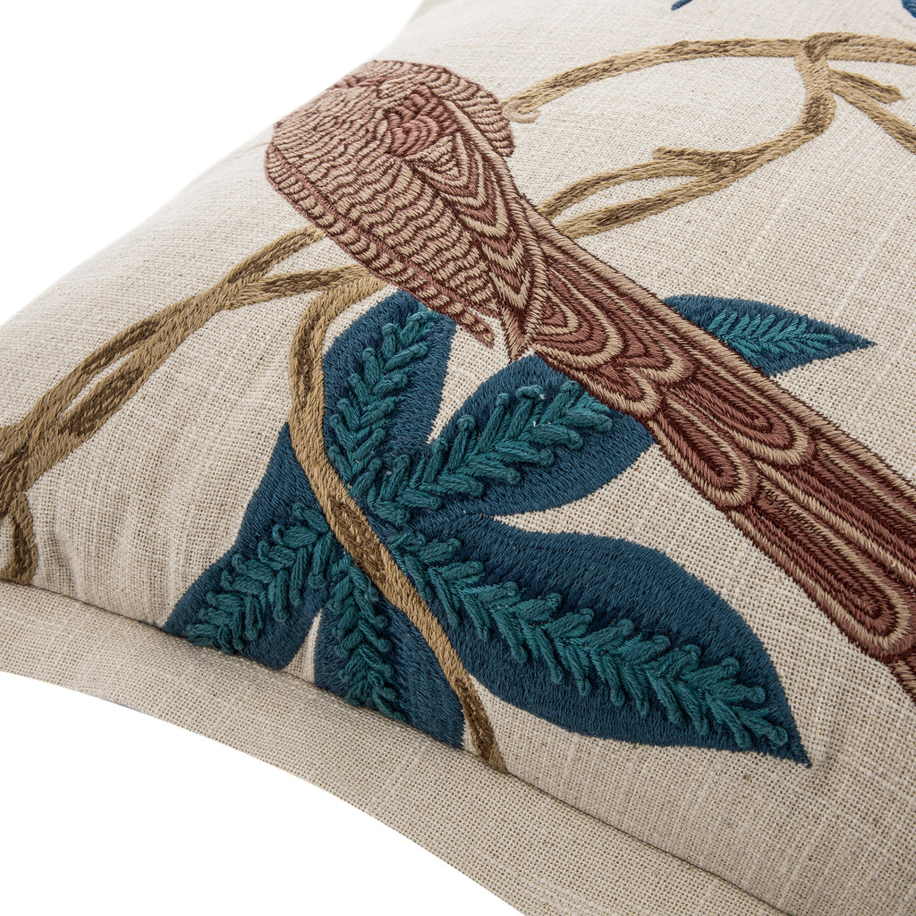 Flora & Fauna Hand Embroidered Birds Of A Feather Cushion