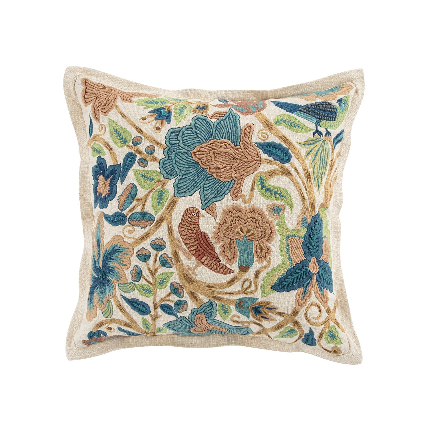 Flora & Fauna Hand Embroidered Birds Of Paradise Cushion