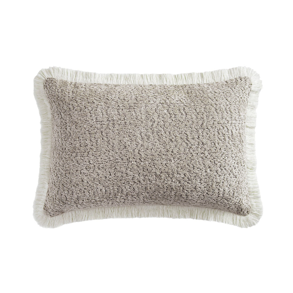 Kyra Stone Bouclé Fringed Rectangular Cushion
