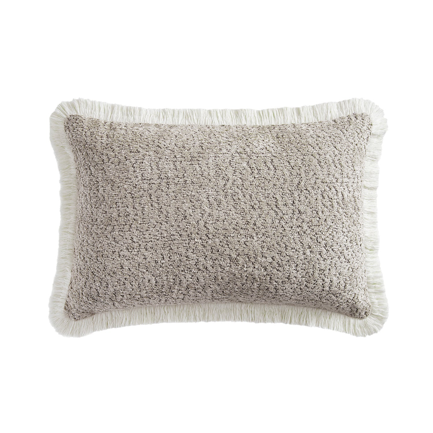 Kyra Stone Bouclé Fringed Rectangular Cushion