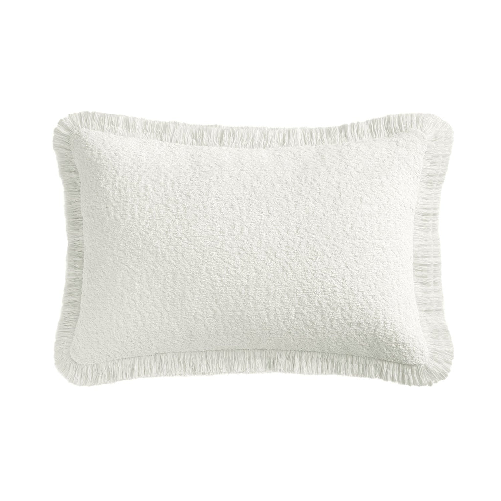 Kyra Cream White Bouclé Fringed Rectangular Cushion