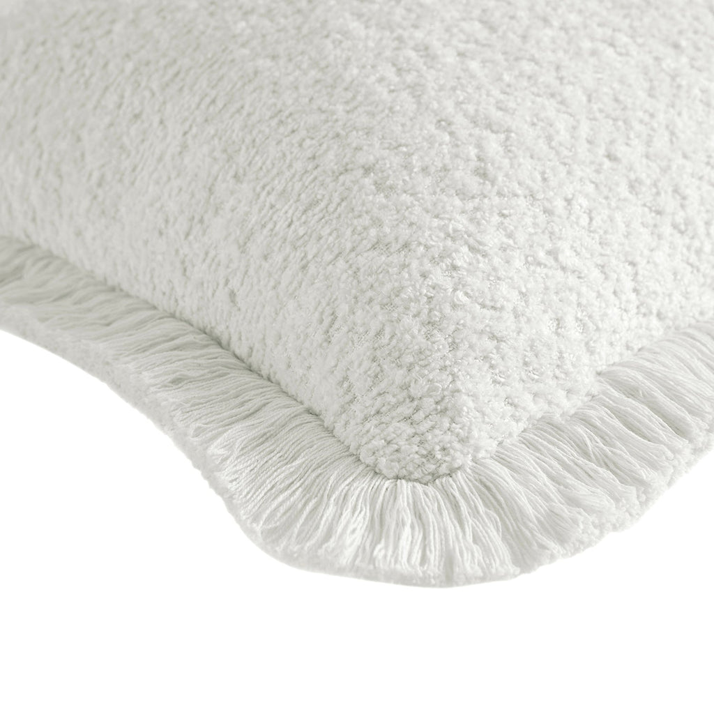 Kyra Cream White Bouclé Fringed Rectangular Cushion