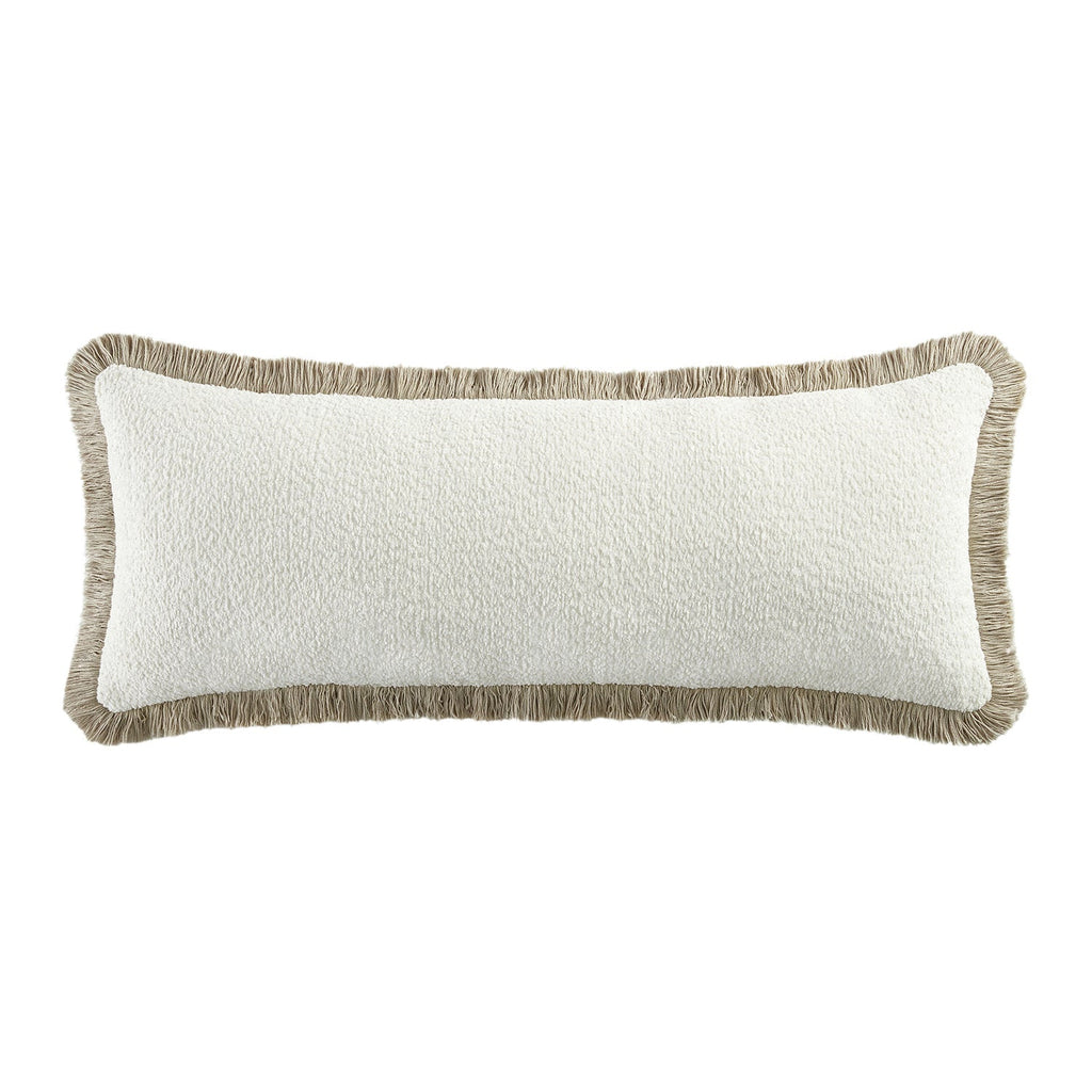 Kyra Cream White & Natural Bouclé Fringed Lumbar Cushion