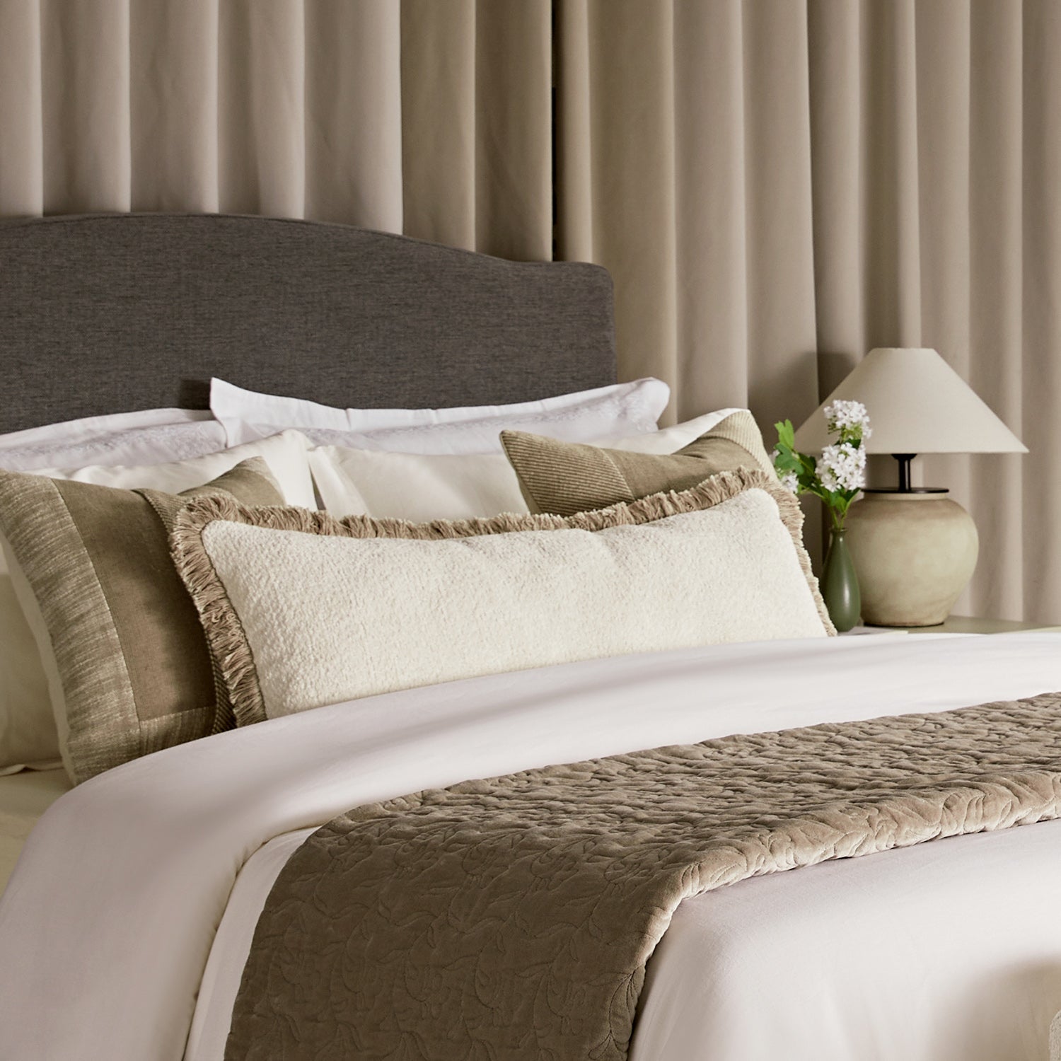 Kyra Cream White & Natural Bouclé Fringed Lumbar Cushion