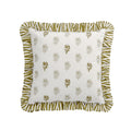 Darcy Floral Olive Green Embroidered Ruffle Linen Blend Cushion