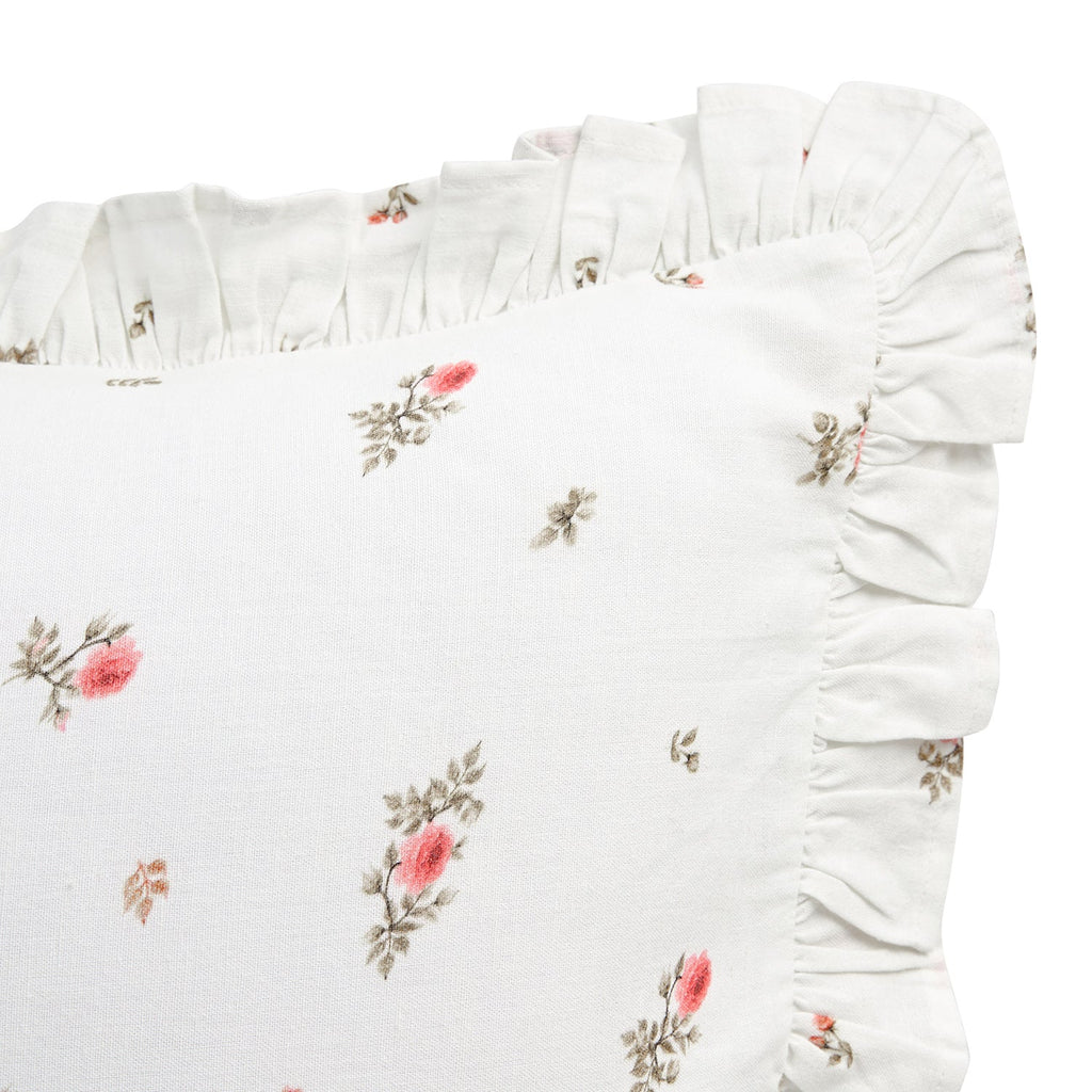 Darcy Rose Ivory White Ruffle Floral Embroidered Linen Blend Cushion